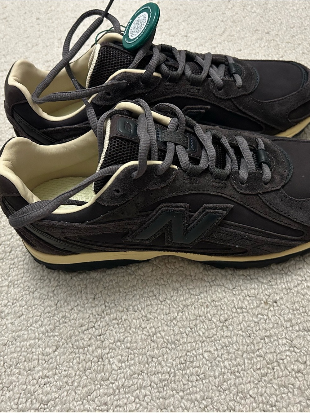 New Balance Women’s Brown Suede Sneaker with Cream Trim, Auralee collab